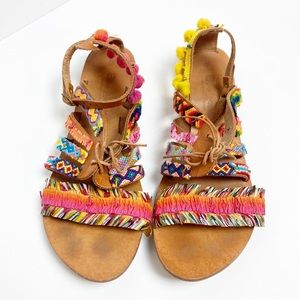Elina Lindarski Leather Sandals Pom-pom woven details Size 39